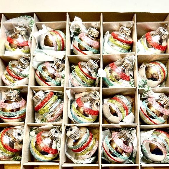 20 Radko Festive Fete Glass Ball & Beehive Ornaments Glitter Stripes Pink Red - Picture 5 of 9